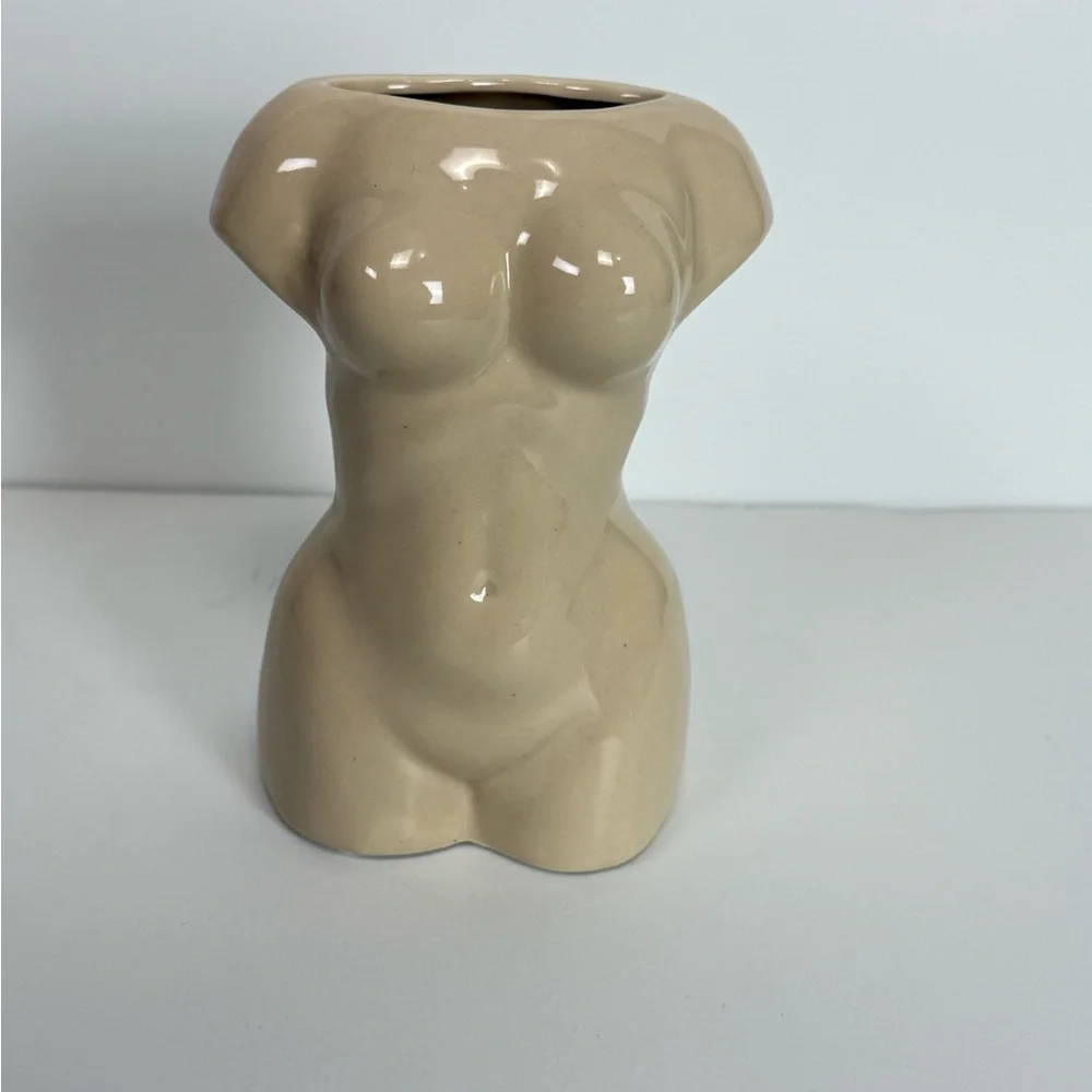 Modern Cream Ceramic Women's Body Nude Stem Vase - Picture 2 of 8